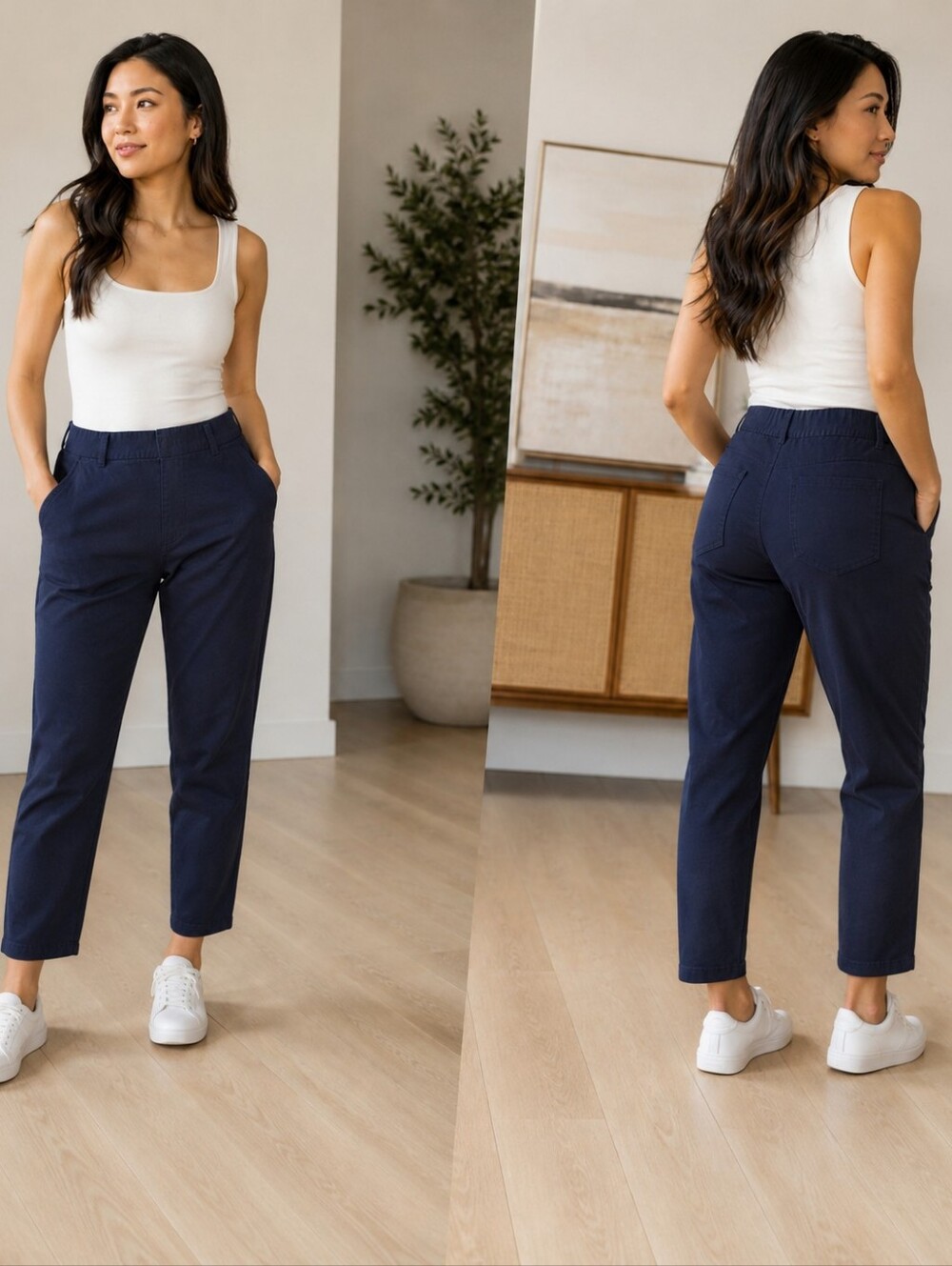 L.L.Bean Petite Navy Pull-On Pants Small Petite Stretch Straight Leg Minimalist - Picture 1 of 8